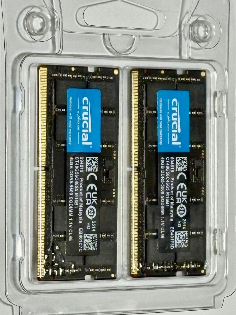 Crucial DDR5-5600 96GB (48GBx2) SODIMM Laptop Memory Kit CL46 1.1V Unused
