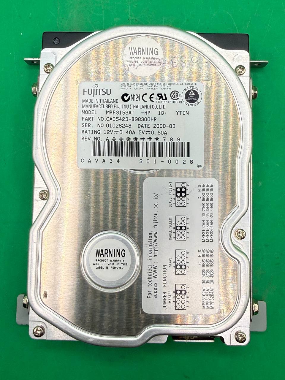 Fujitsu MPF3153AT-HP 15.3GB 3.5 IDE Hard Drive w/ HP Mounting Caddy TC