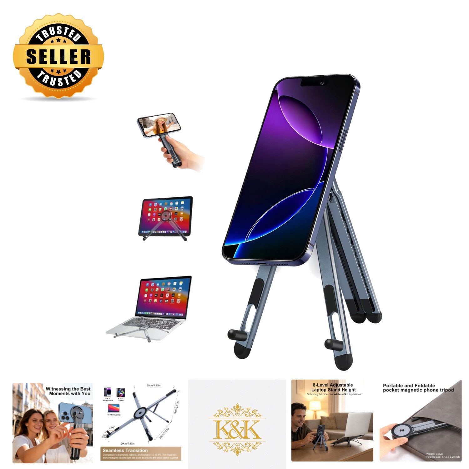 3-in-1 Portable Laptop Stand with Magnetic Holder - Ergonomic & Compact Design