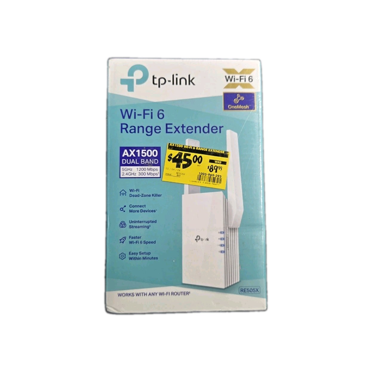 TP-LINK AX1500 WIFI EXTENDER INTERNET BOOSTER, WIFI 6 RANGE EXTENDER - WHITE