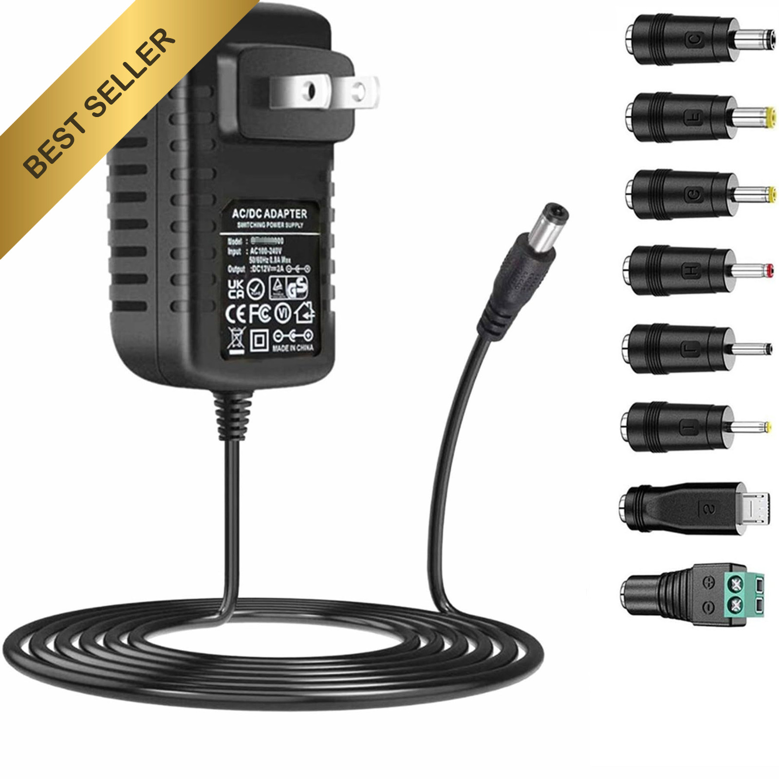 Universal 15V 1A AC Adapter Power Supply 15W with 8 DC Plug Tips Charger Transfo