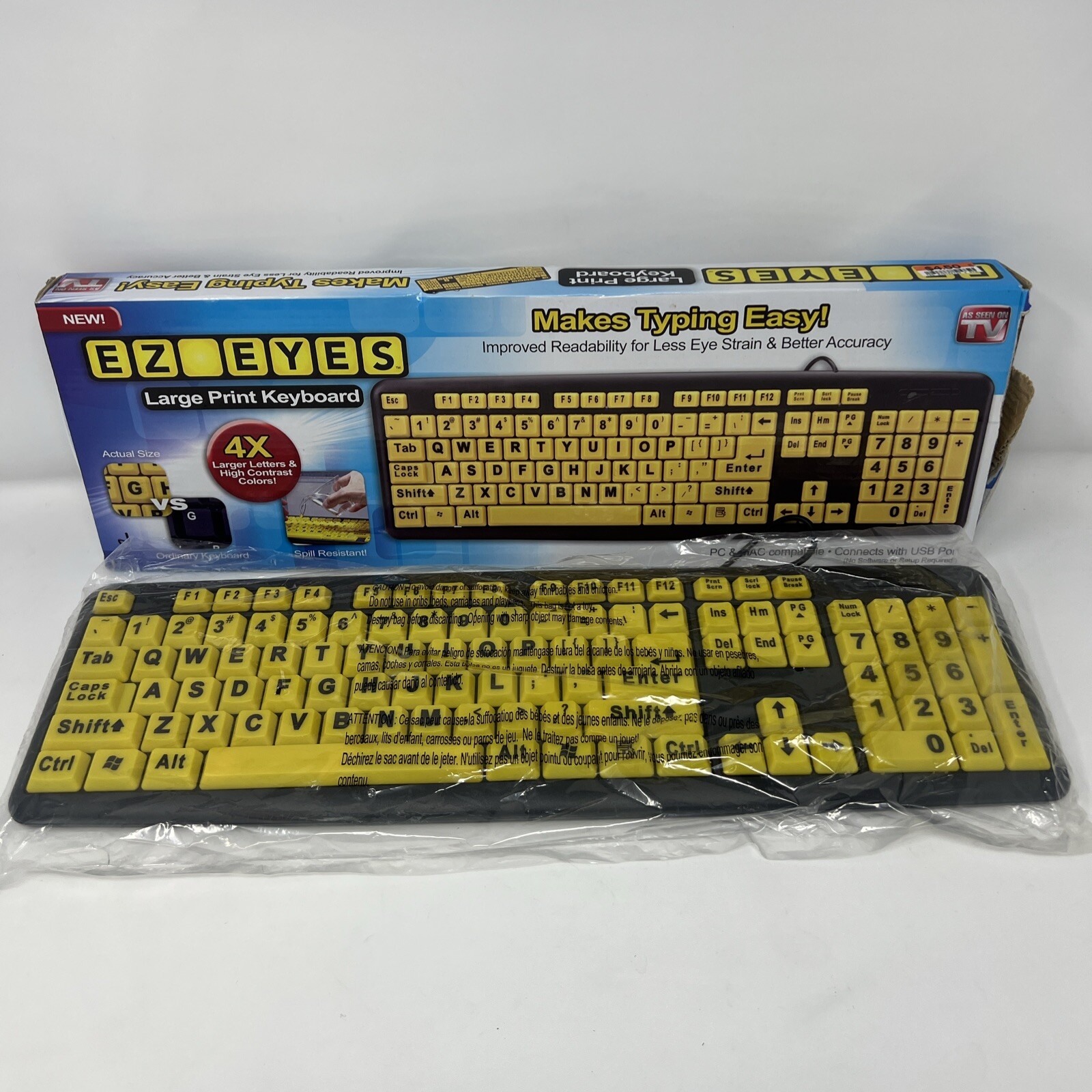 Easy EZ EYES Large Print USB Keyboard PC & MAC 4x Larger Letters (As Seen on TV)