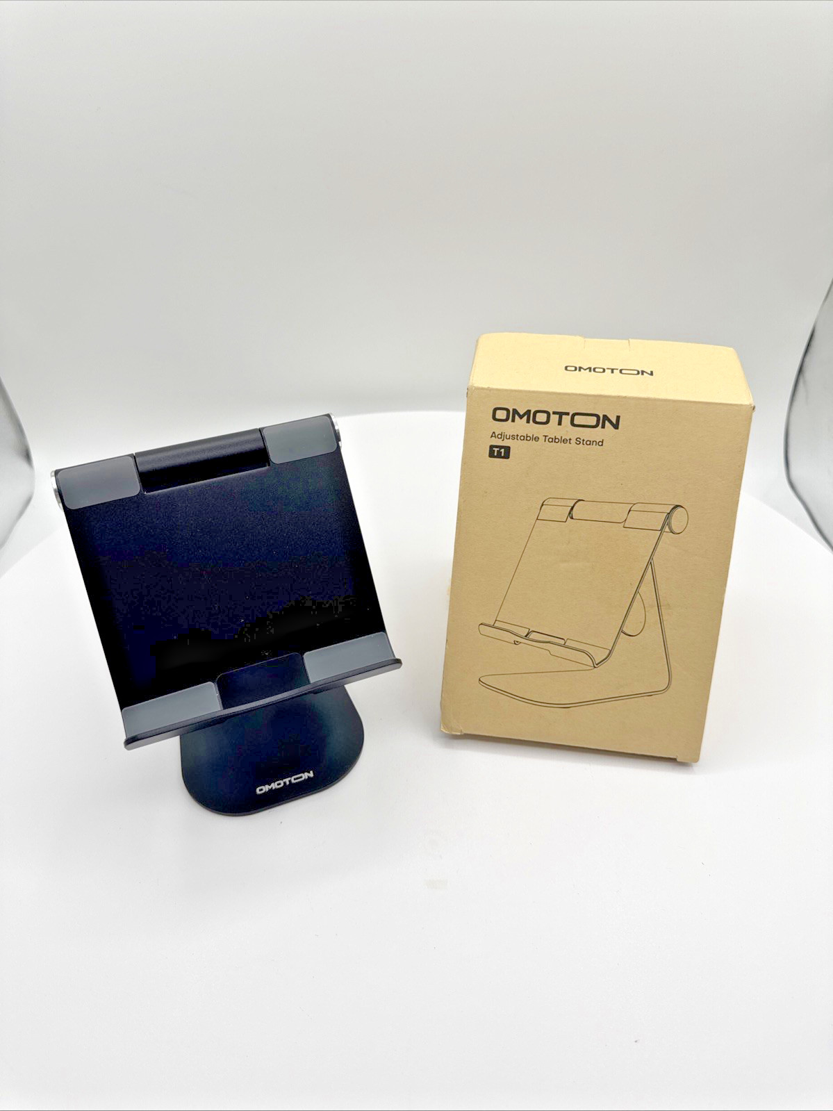 OMOTON T1 Aluminum Tablet Stand Adjustable Holder iPad Samsung Phone Black