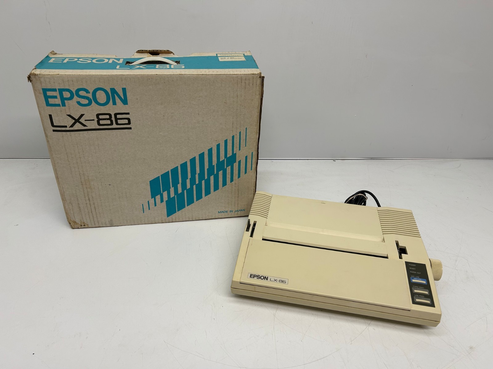 Vtg Epson Model LX-86 Dot Matrix Printer W/ Box Powers On Untested