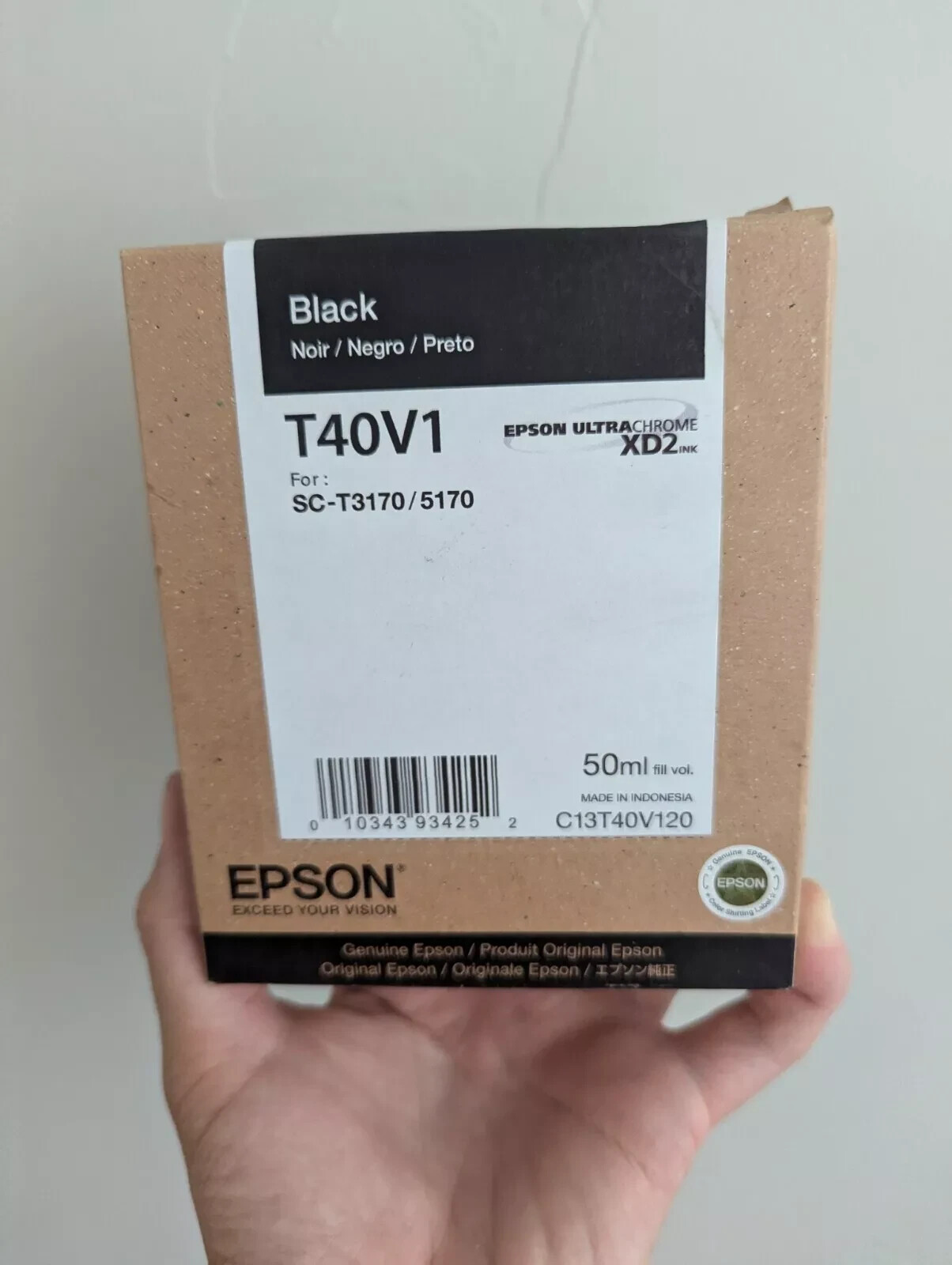 New  Epson UltraChrome XD2 T40V1 50ml Ink Cartridge - Black Exp 03/4/2024