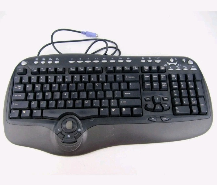 NEW - BTC KEYBOARD PS/2 MULTIMEDIA Ergonomic PS2 Wired QWERTY 8190A SCROLL WHEEL
