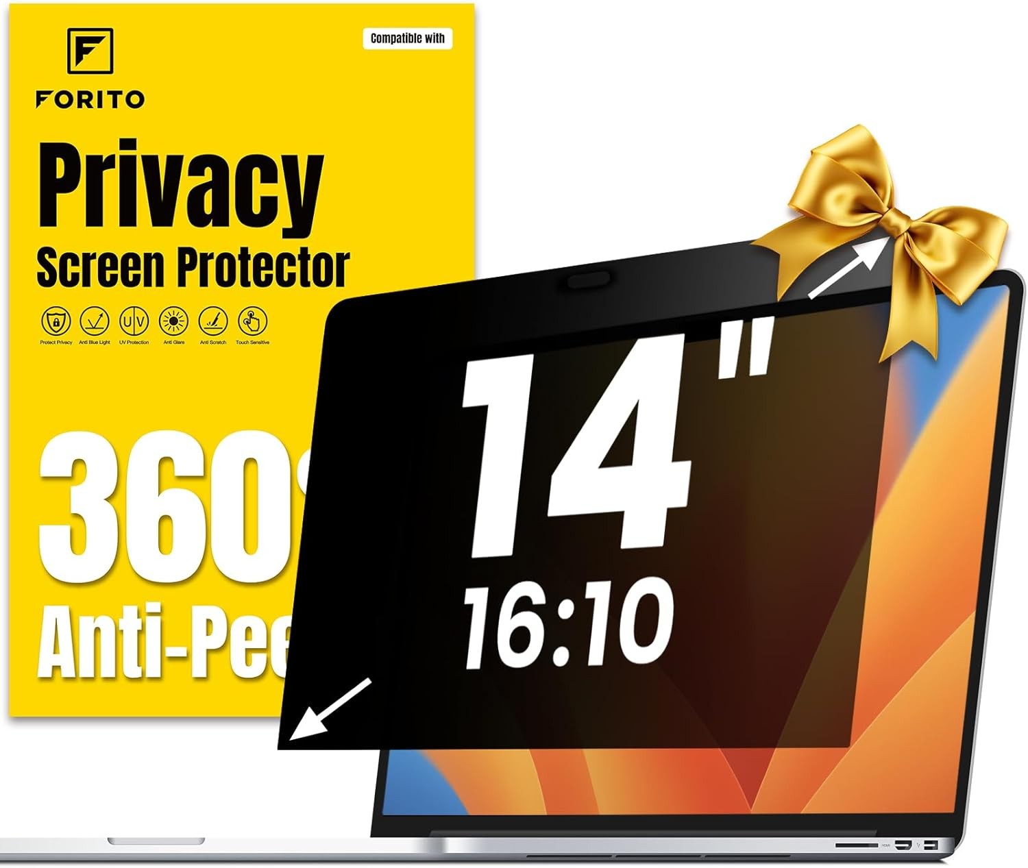 14 Inch 16:10 Privacy Screen Protector for Laptop, Anti Glare & Peeping Shield