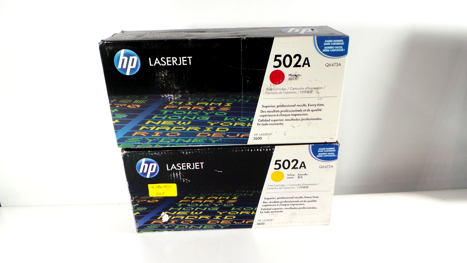 Pair of Genuine HP LaserJet 502A Yellow & Magenta Toners New In Sealed Box