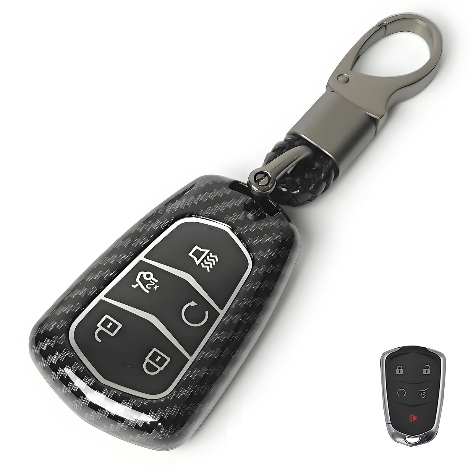 For Cadillac Key Fob Cover, Premium Hard ABS Carbon Fiber Pattern Car Key Cas...