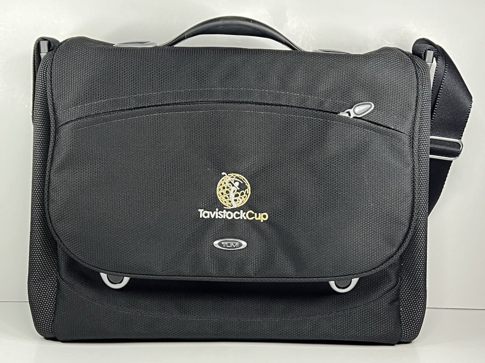 Tumi T3 Black Canvas Black Computer Messenger Bag Tavistock Cup Golf Embroidered