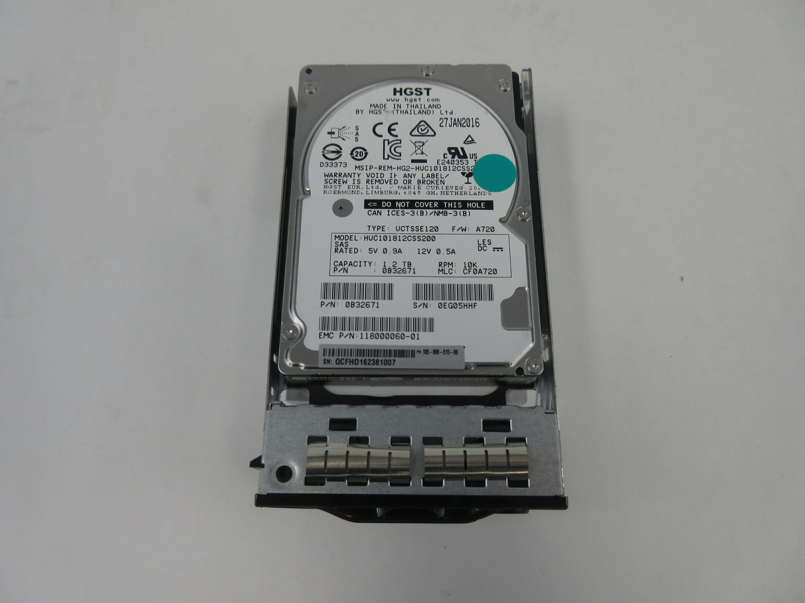 EMC HGST 1.2TB 10k 2.5" SAS Hard Drive, EMC P/N 118000060-01, HUC101812CSS200*