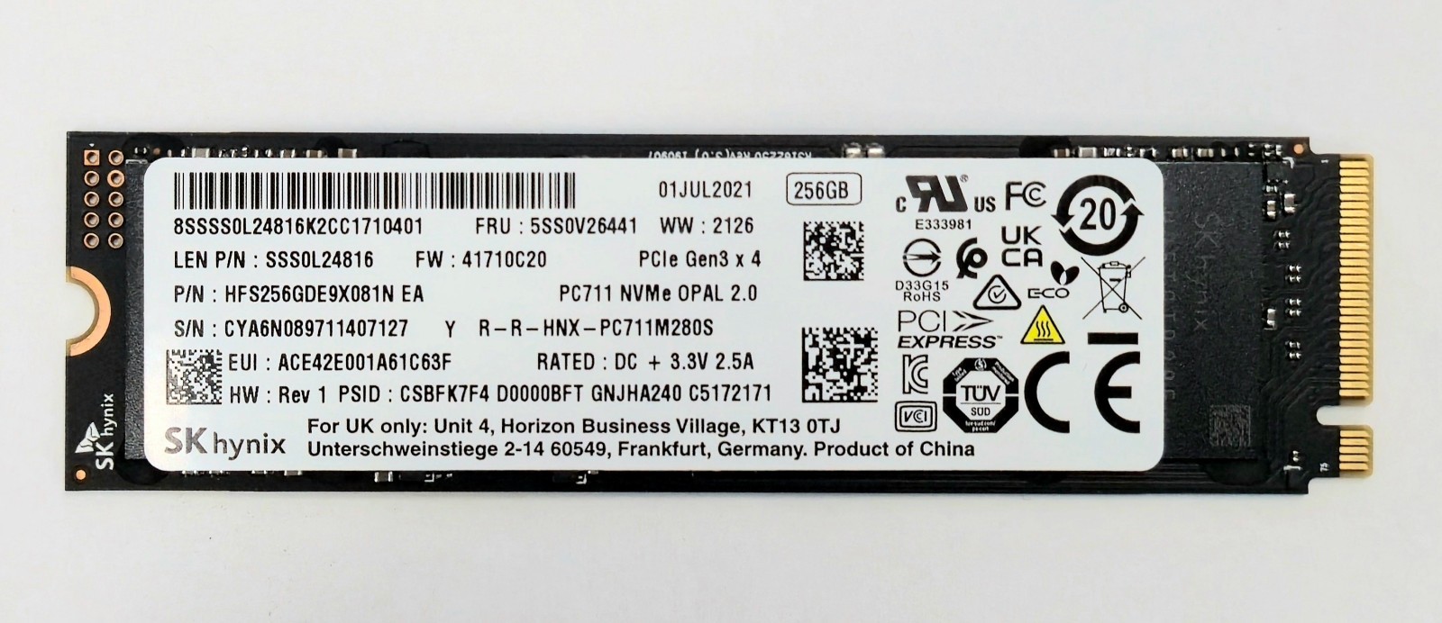 SK Hynix 256GB NVMe M.2 SSD HFS256GDE9X081N PCIe Gen3 2280 Internal SSD