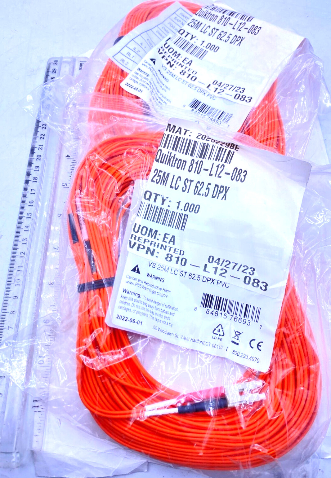 Legrand Quiktron Lot of 2 Fiber Optic Cable 25M LC ST 62.5 DPX 810-L12-083 New