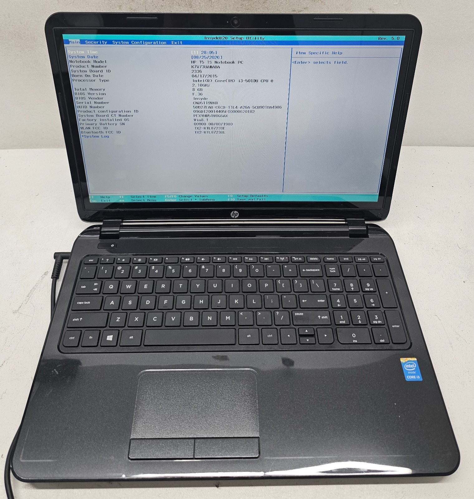 HP 15 TS 15-r253cl Laptop Intel Core i3-5010U 8GB Ram NO HD/OS (FL)