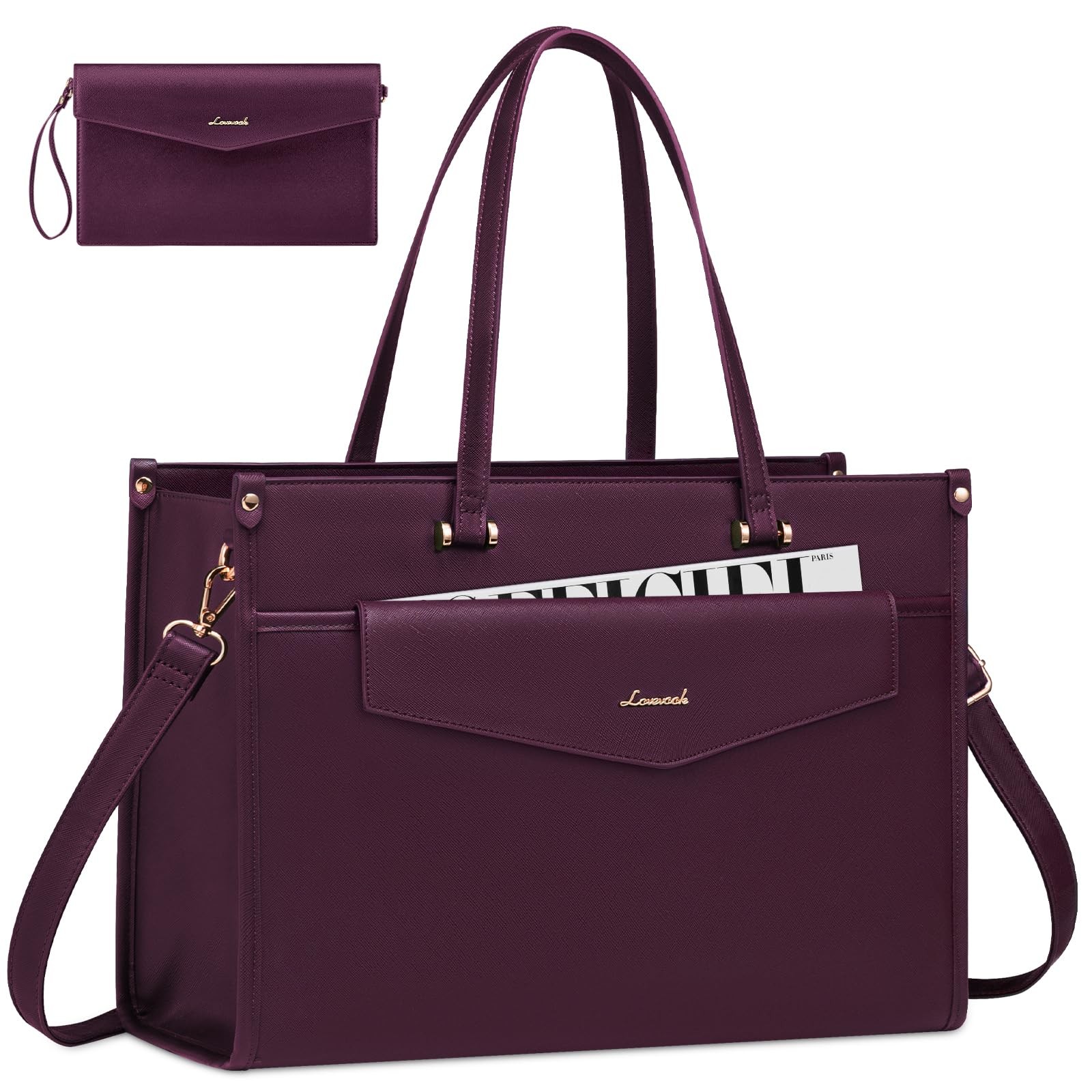 LOVEVOOK Laptop Bag for Women, 15.6'' Tote 15.6 inch, Dark Purple 