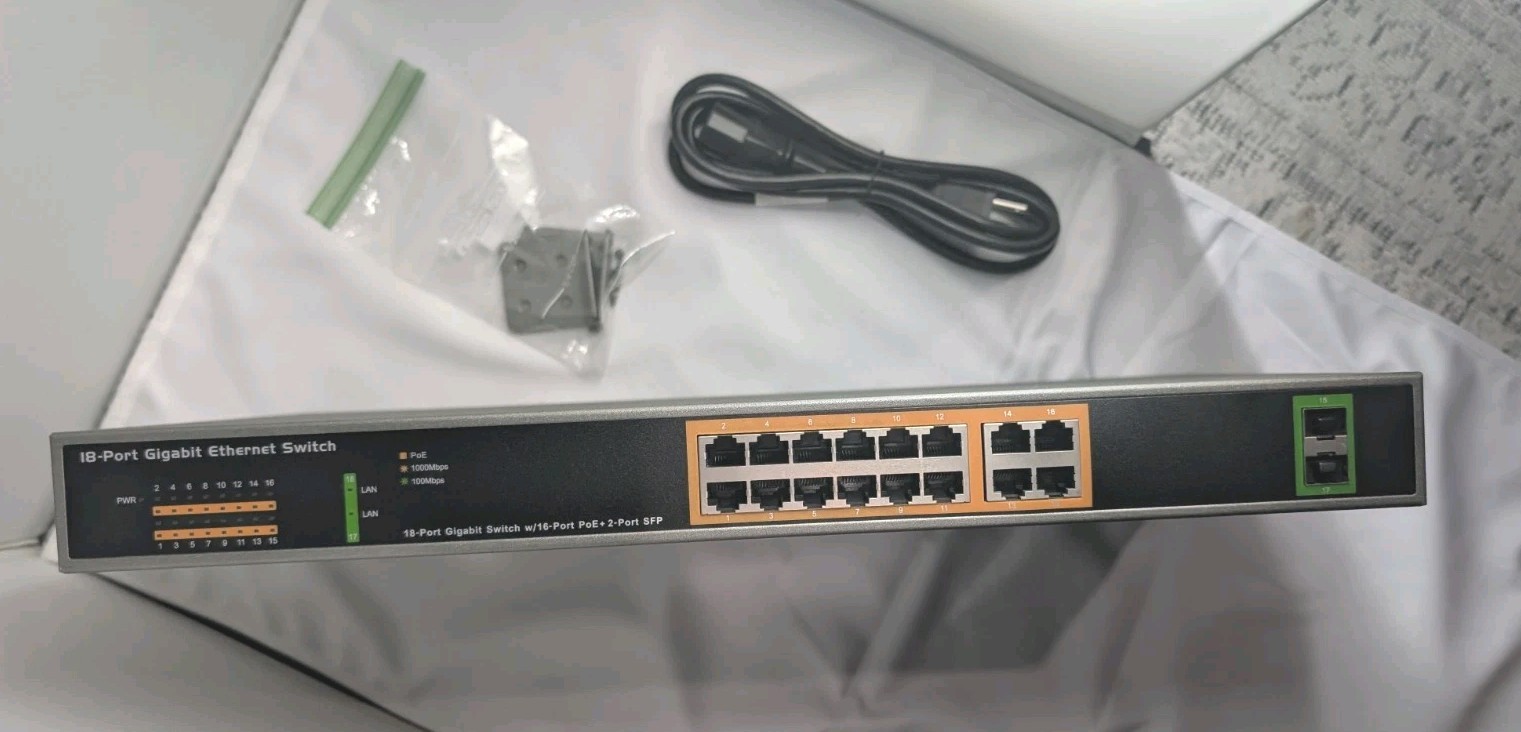 New BV-Tech POE-SW1602G 18-Port Gigabit PoE Switch 16 PoE 2 SFP 220W