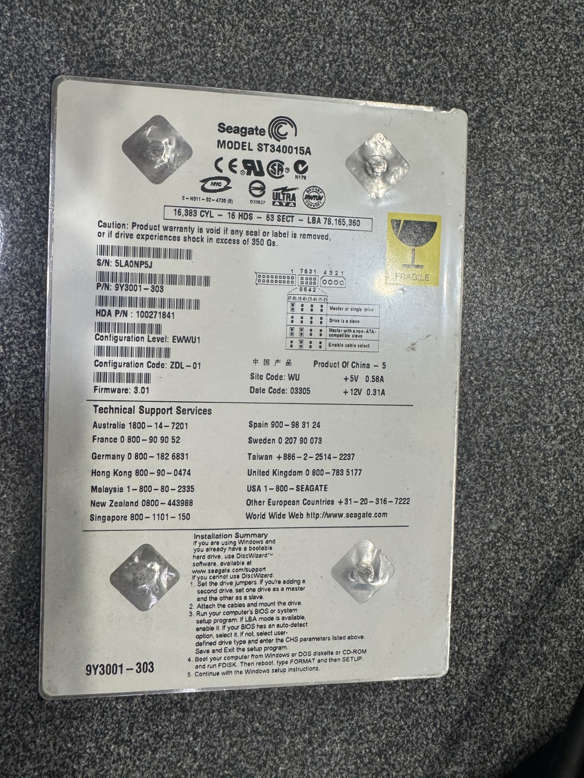 Seagate ST340015A 40GB IDE PATA 3.5" Hard Drive Ultra ATA Tested Working