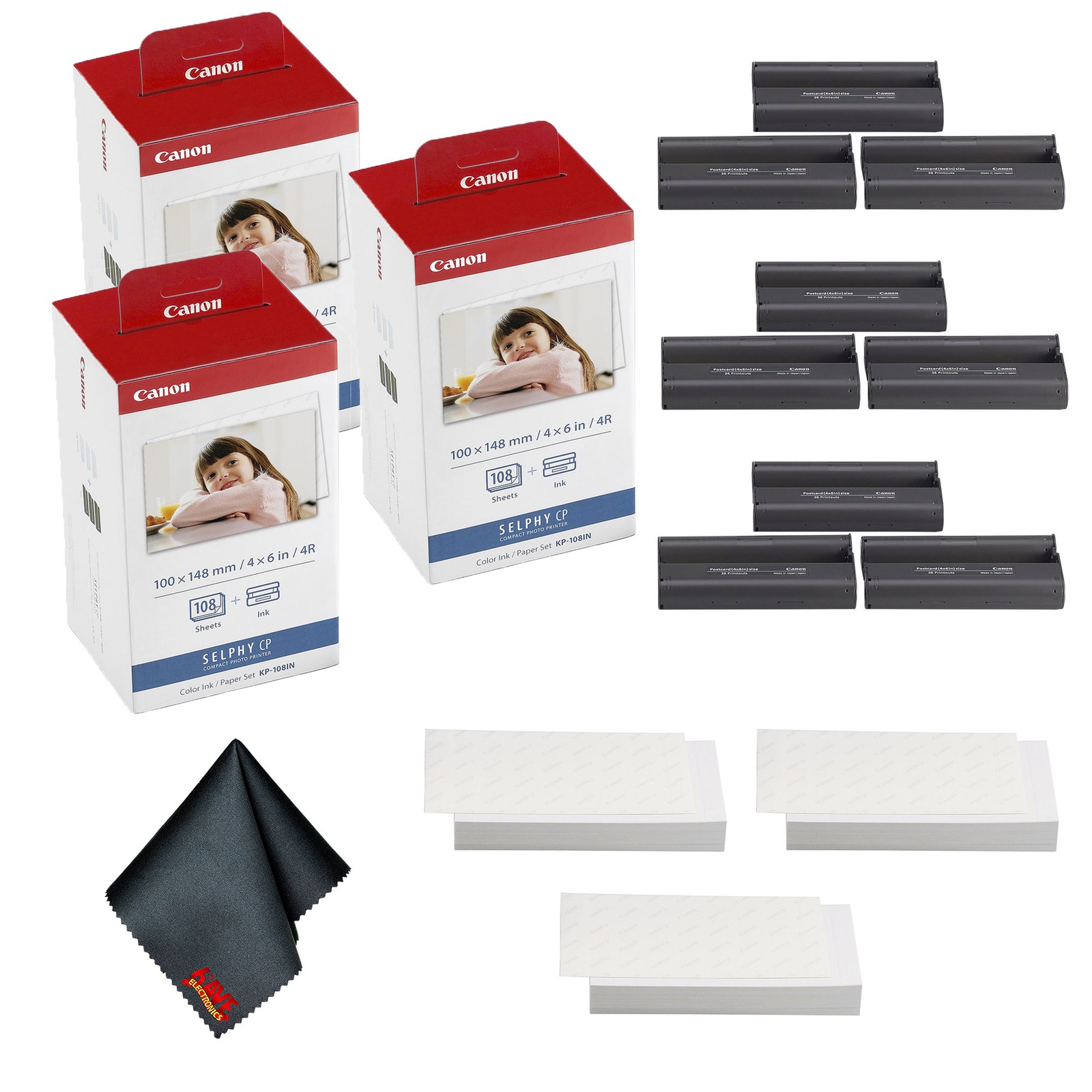 Canon KP-108IN Color Ink & 4x6 Paper Set, 324 Sheets & 9 Ink Cartridges