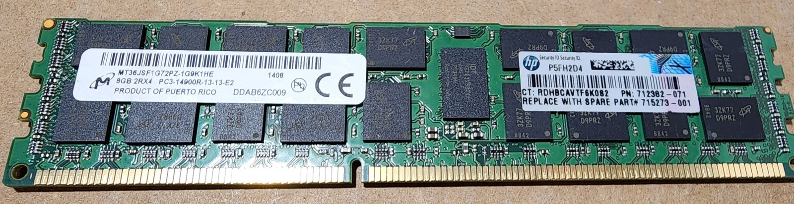 16GB kit (2x 8GB) 2Rx4 PC3-14900R HPE MICRON 712382-071
