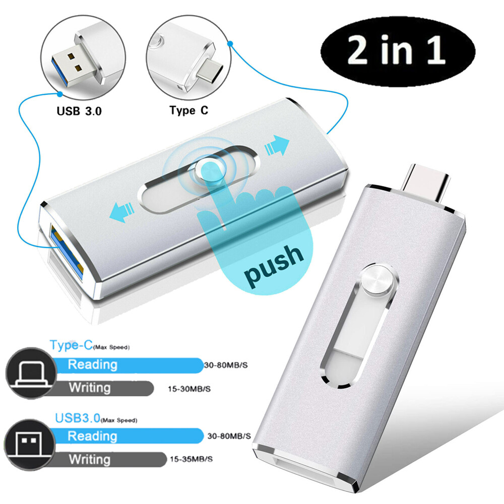 32GB 64GB 128GB 256GB USB 3.0 Flash Drive 2 in 1 Dual USB Type C Thumb Drive Lot