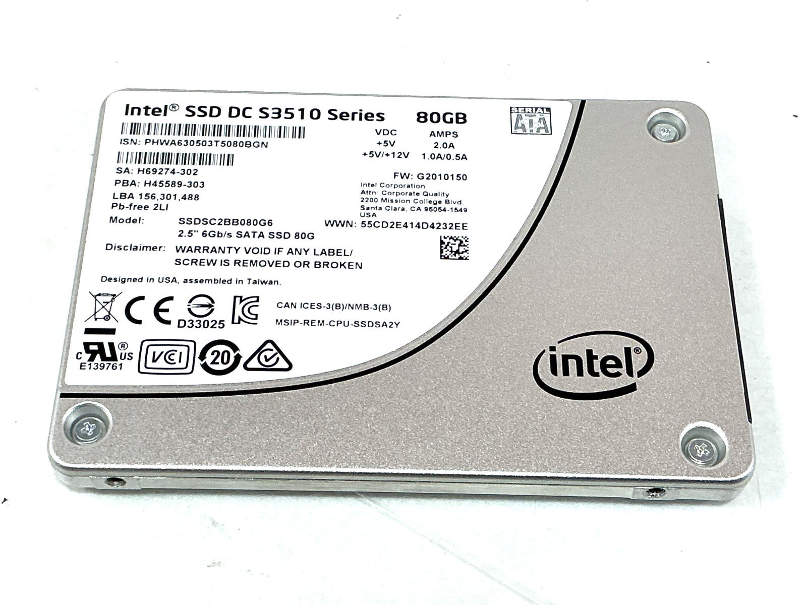 Intel DC S3510 80GB 2.5" SATA 6Gb/s 7mm SSD - SSDSC2BB080G601