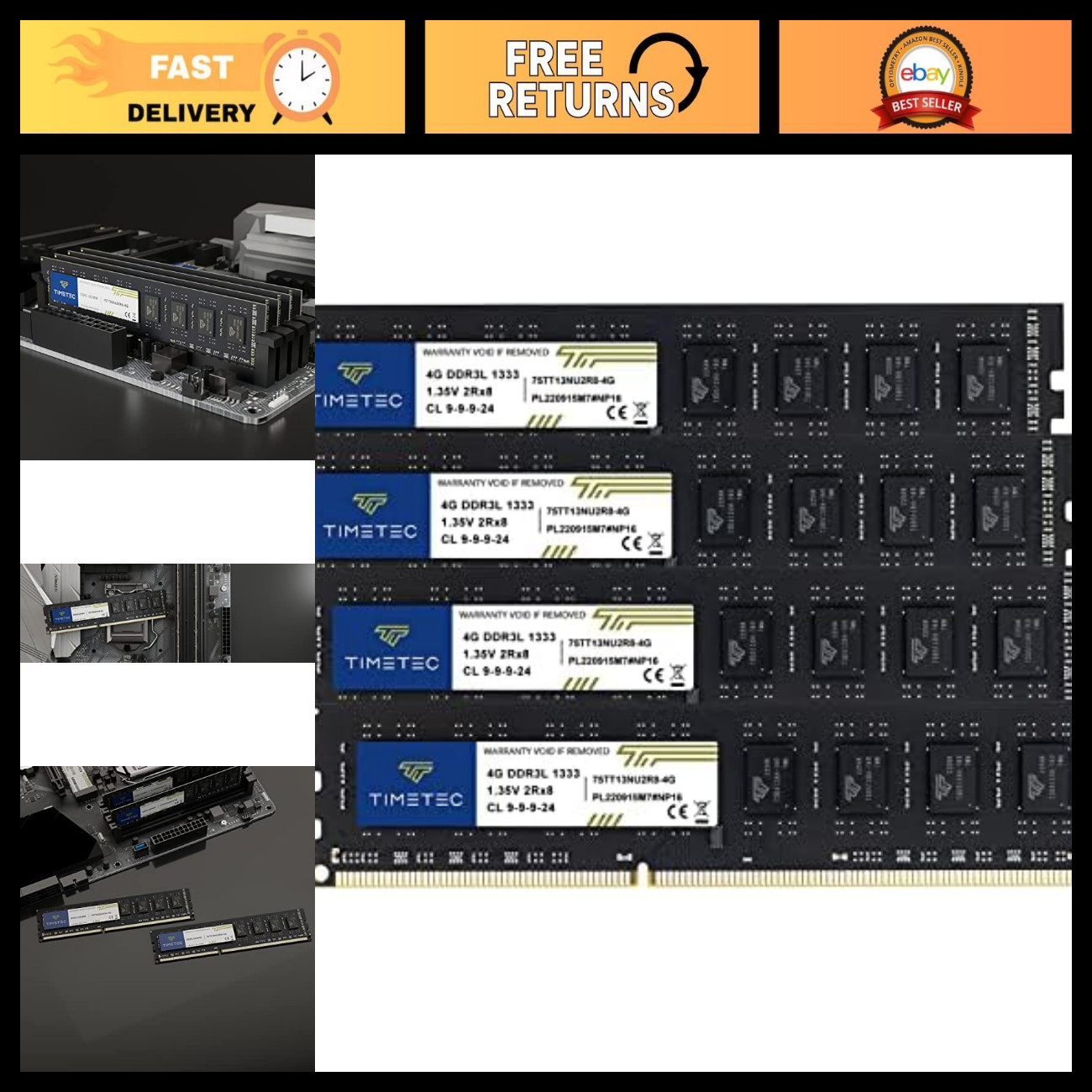 16GB DDR3 RAM Kit (4x4GB) 1333MHz PC3-10600 Non-ECC Unbuffered Desktop Memory Up