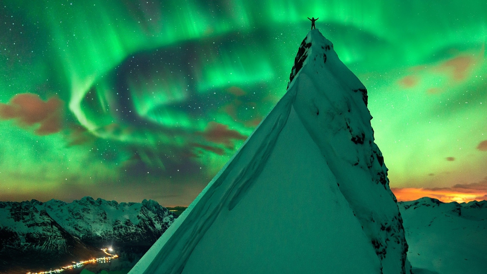 Landscape aurorae mountains nature norway snow night Custom Gaming Mat Desk
