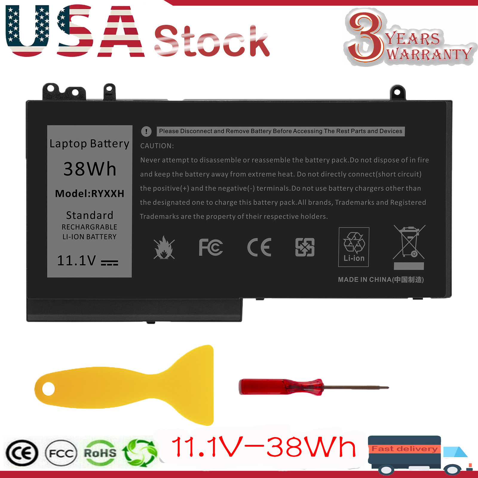 RYXXH Battery for Dell Latitude 11 12 5000 E5250 E5450 E5550 3150 3160 38Wh