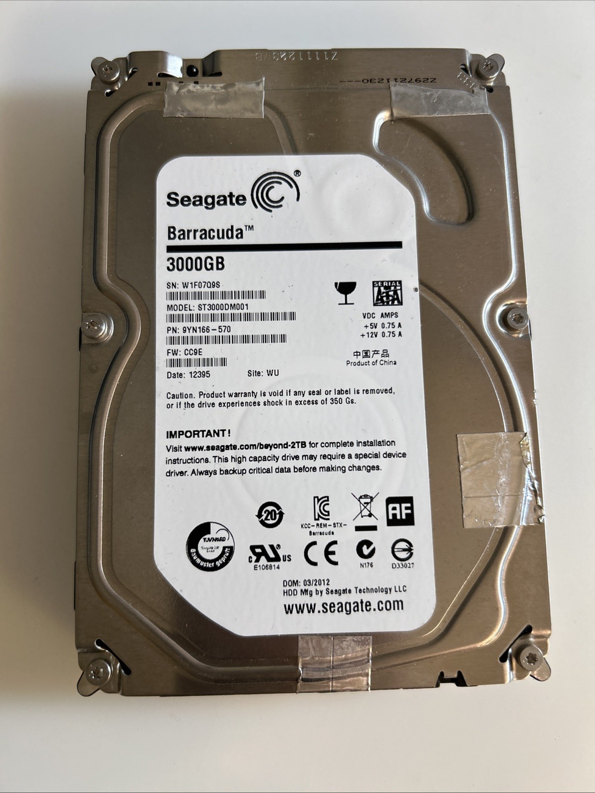 Seagate Barracuda 3000GB ST3000DM001 Untested atqs