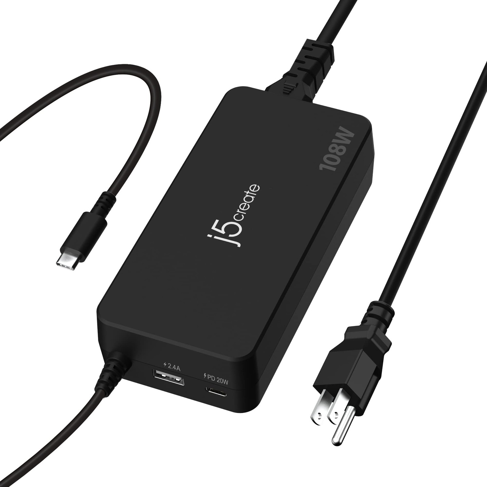 j5create 108W USB Type C PD Super Charger for MacBook Pro, Chromebook, Black