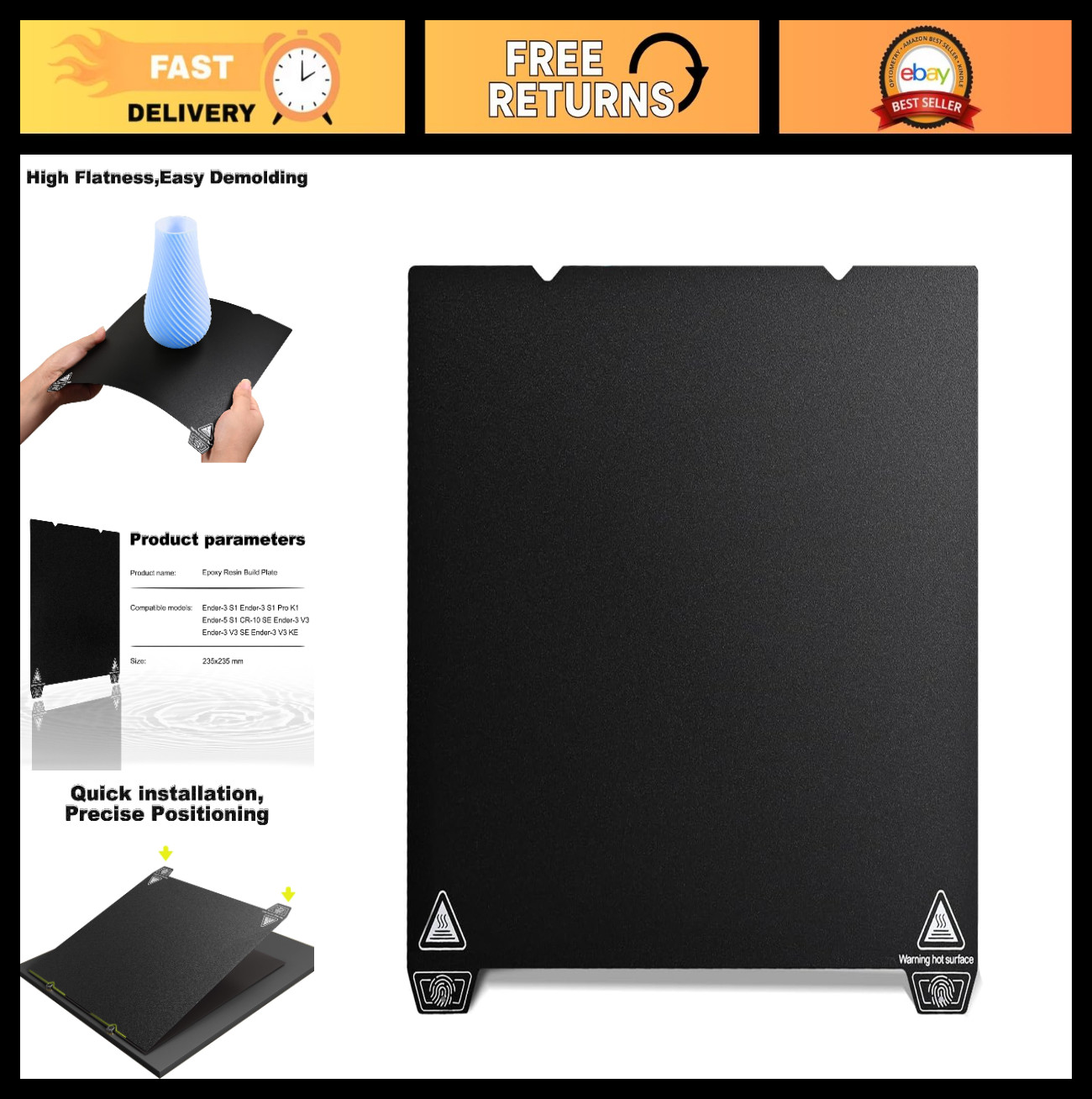 235x235mm Build Plate for Ender 3 V2 V3 | Magnetic Flexible PEI Heated Bed 3D Pr