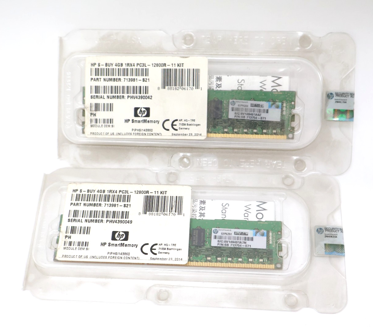 New Lot of 2 HP 4GB 1Rx4 PC3L-12800R DDR3L-1600 Server Ram 713754-071