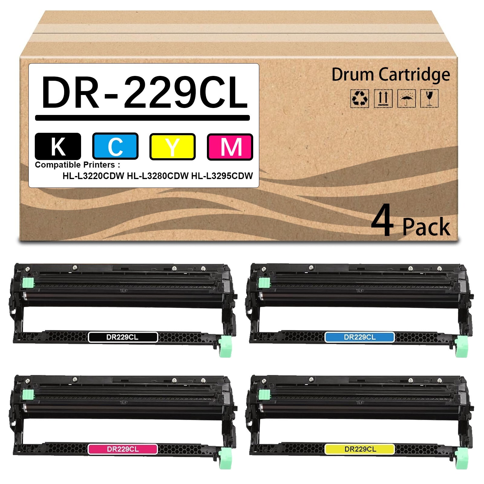 4 Pack DR-229CL  Drum Cartridge Kit  for Brother HL-L3220CDW L3280CDW L3295CDW