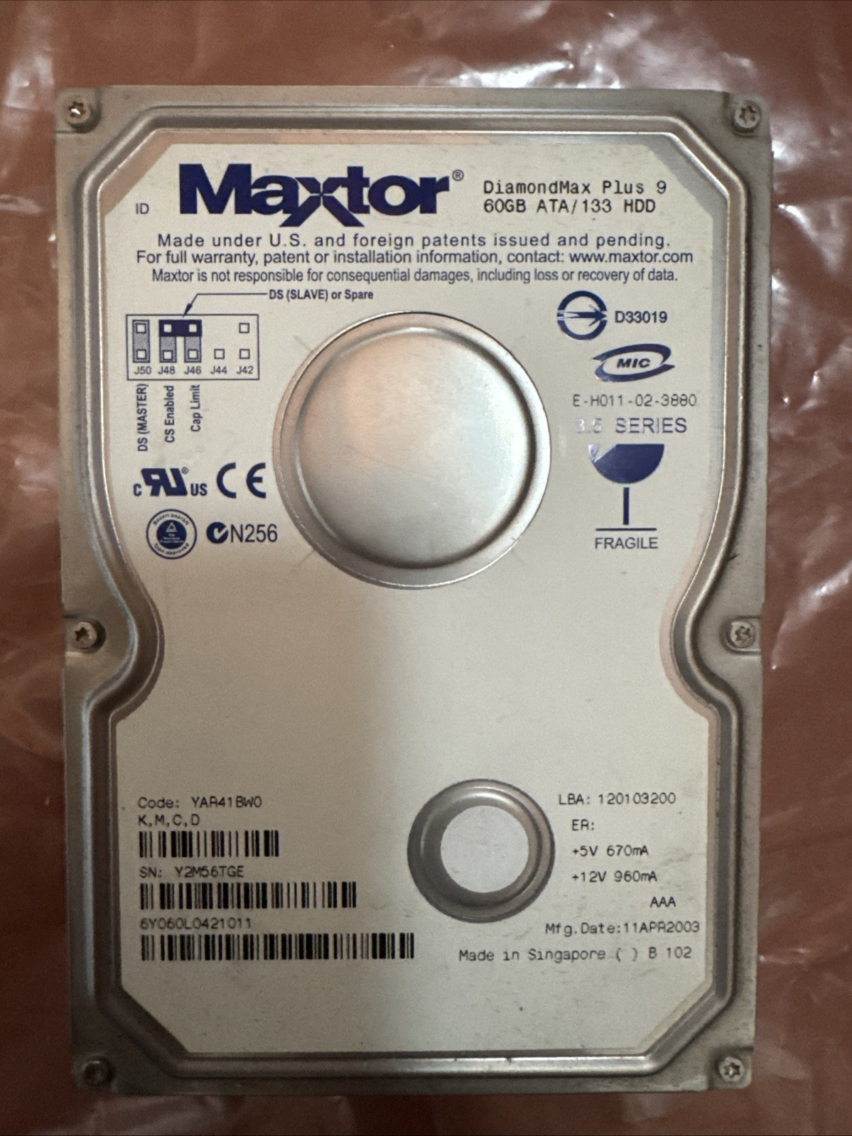 Maxtor DiamondMax Plus 9 60GB ATA/133 HDD 
