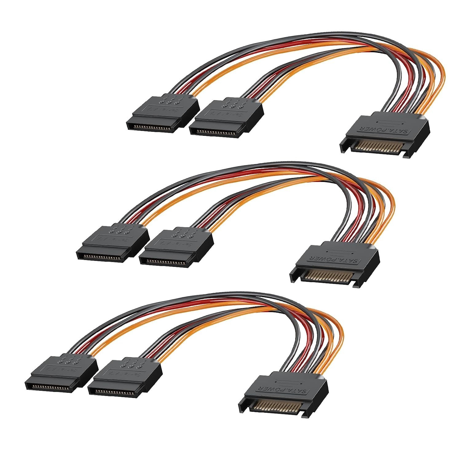 3-Pack 15 Pin SATA Power Splitter Cable, 8 Inch Sata Male to 8 inches