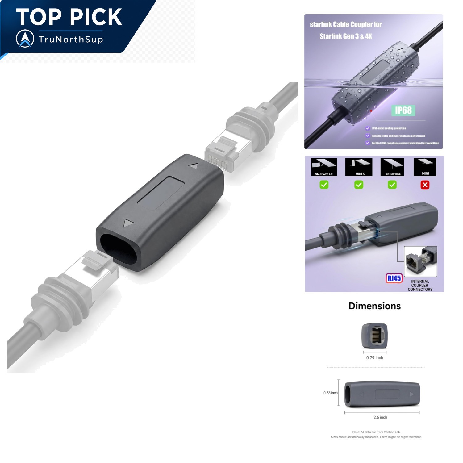 Starlink Cable Coupler for Gen 3 Mini V5 4X 4 Ethernet RJ45 Waterproof 1 Pack
