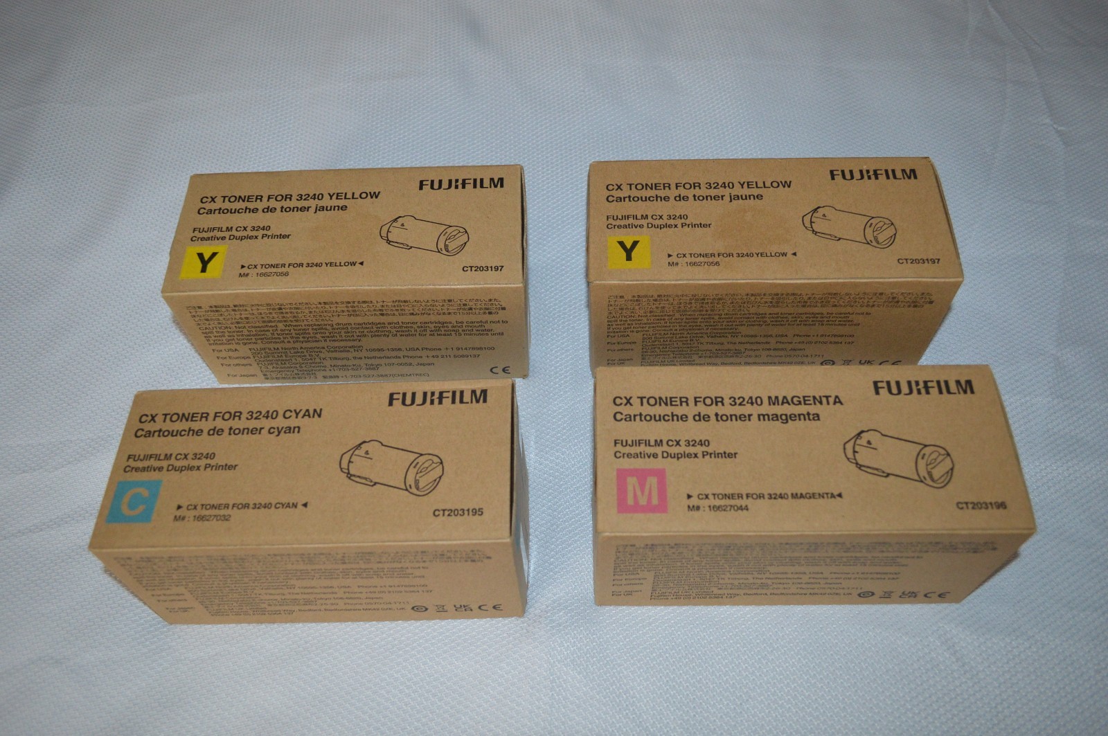 (4) GENUINE ORIGINAL OEM FUJIFILM CX TONER ~ 3240 ~ (2) Y ~ (1) C ~ (1) M ~ NEW