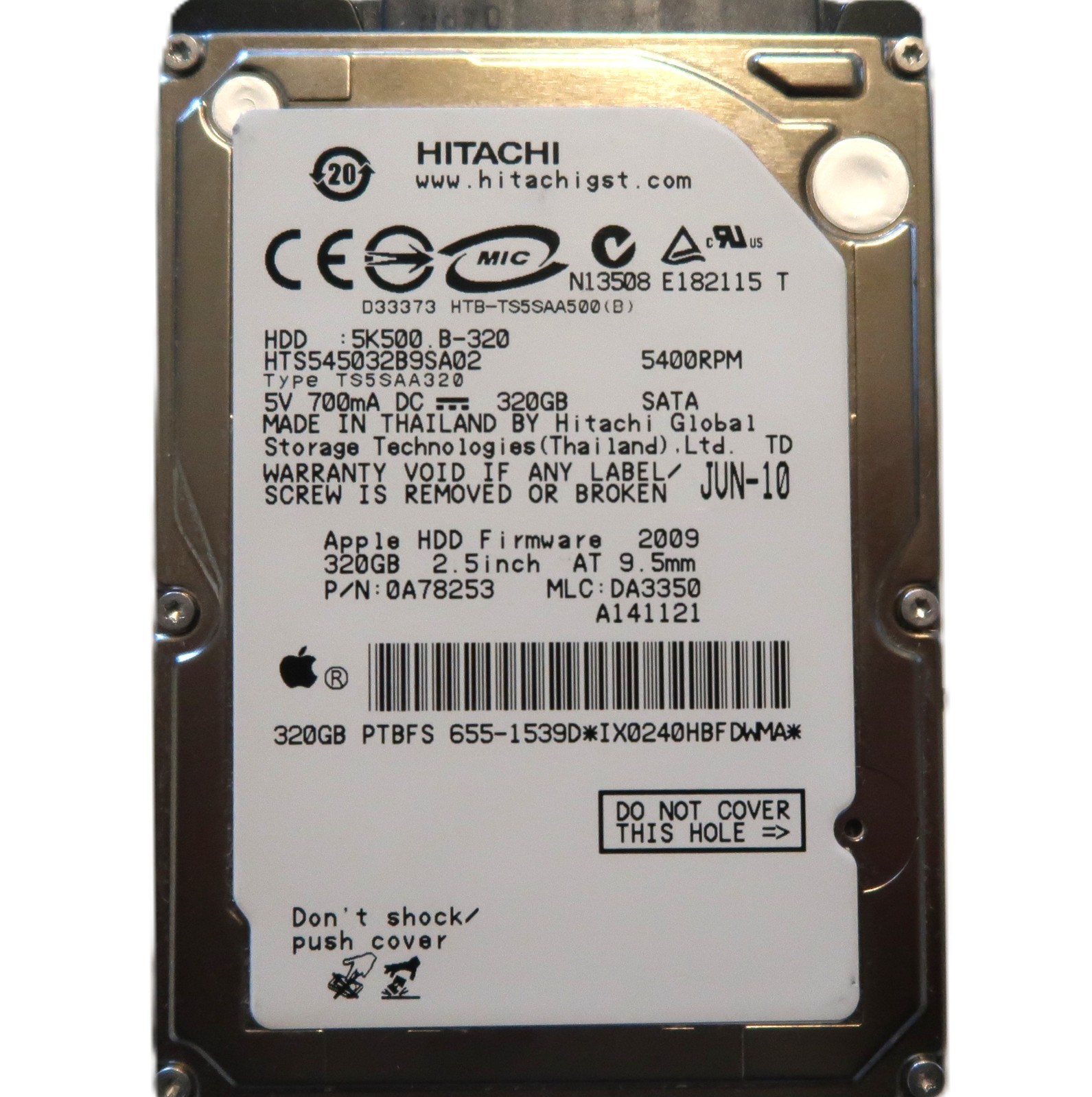 Hitachi HTS545032B9SA02 PN:0A78253 MLC:DA3350 Thailand 2.5" 320gb Sata HDD 2010