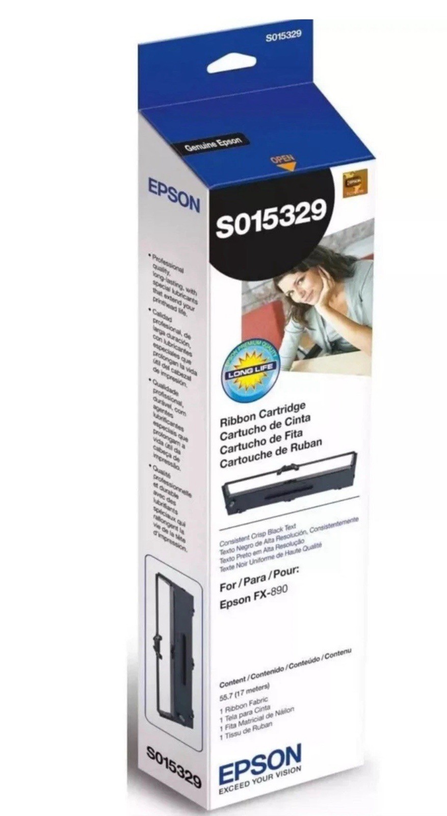 Genuine EPSON S015329 Black Printer Ribbon for LQ590 FX890 NEW*FREE SHIP