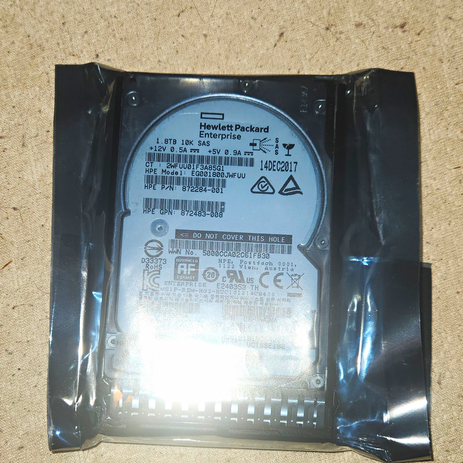HPE EG001800JWFUU 1.8TB 10K SAS 12Gb/s 2.5in SFF 512e Hot Swap