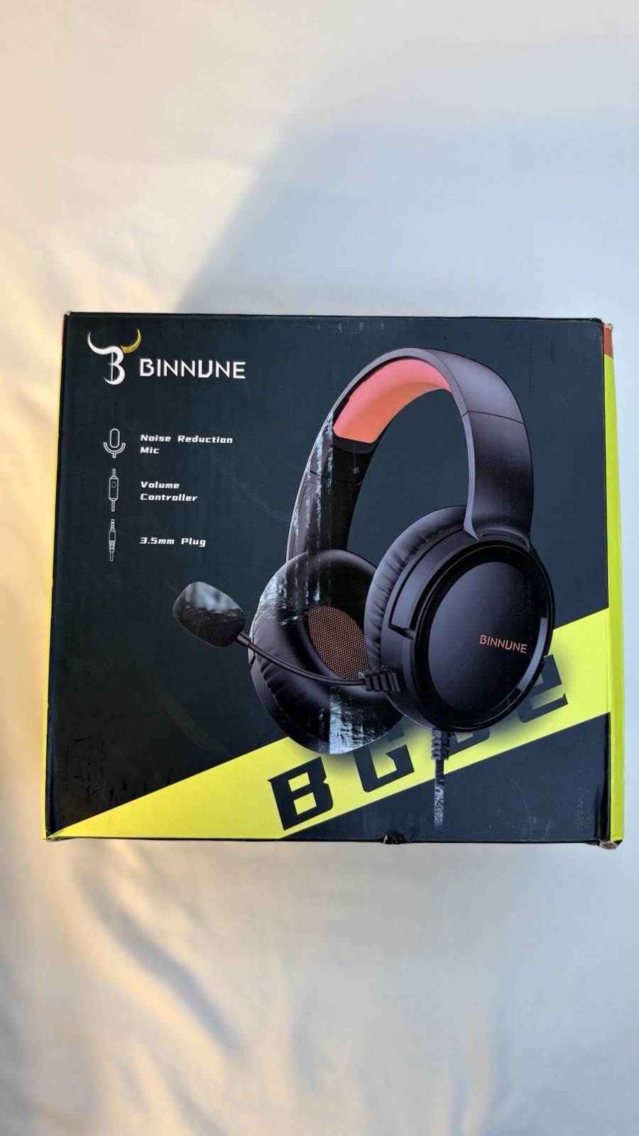 BINNUNE BG02 Over-Ear Gaming Headset Black Orange Noise Reduction Mic 3.5mm