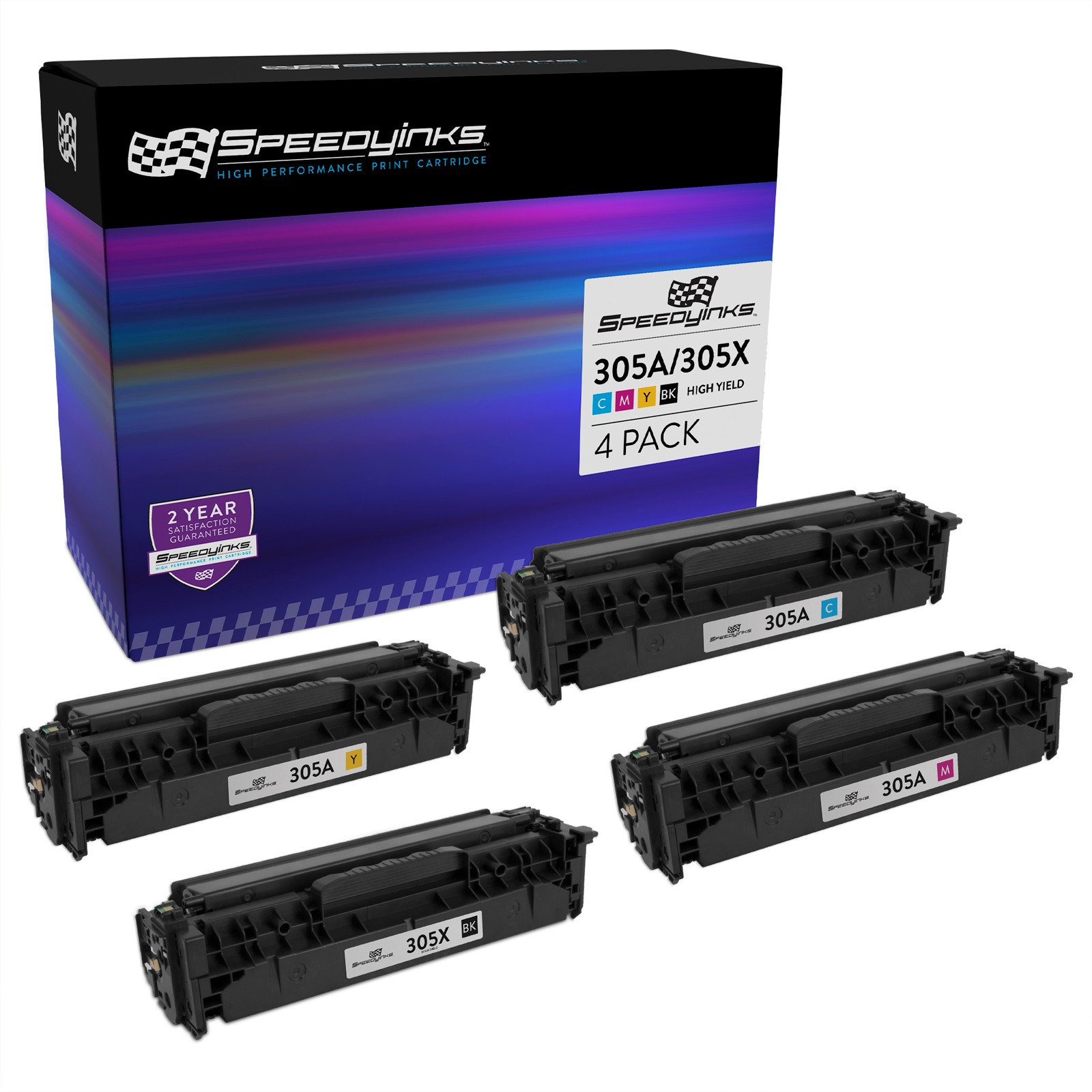 4PK Reman Toner Cartridge for HP 305A LaserJet Pro 400 Colo M451nw M451nw Black