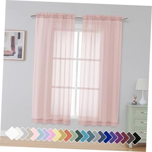 Sheer Curtains 63 Inch Length 2 Panels for 42"W x 63"L (Pack of 2) Blush