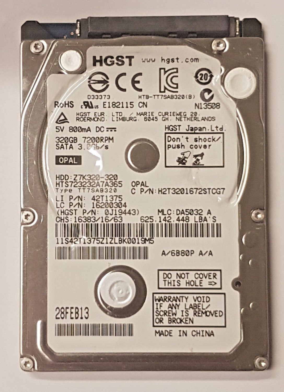 320GB SATA HGST HTS723232A7A365 7200rpm 16MB HDD 2.5" Internal Hard Drive