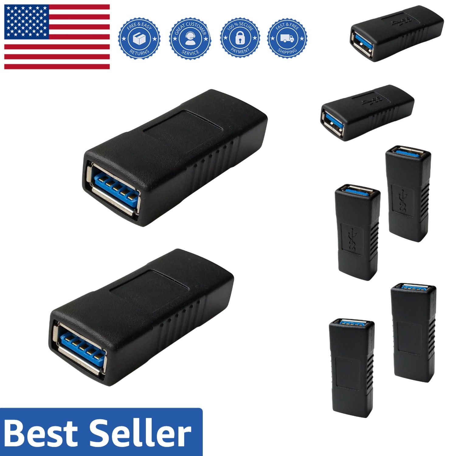 SuperSpeed USB 3.0 Female Adapter Coupler - 2 Pack for Effortless Connectivity