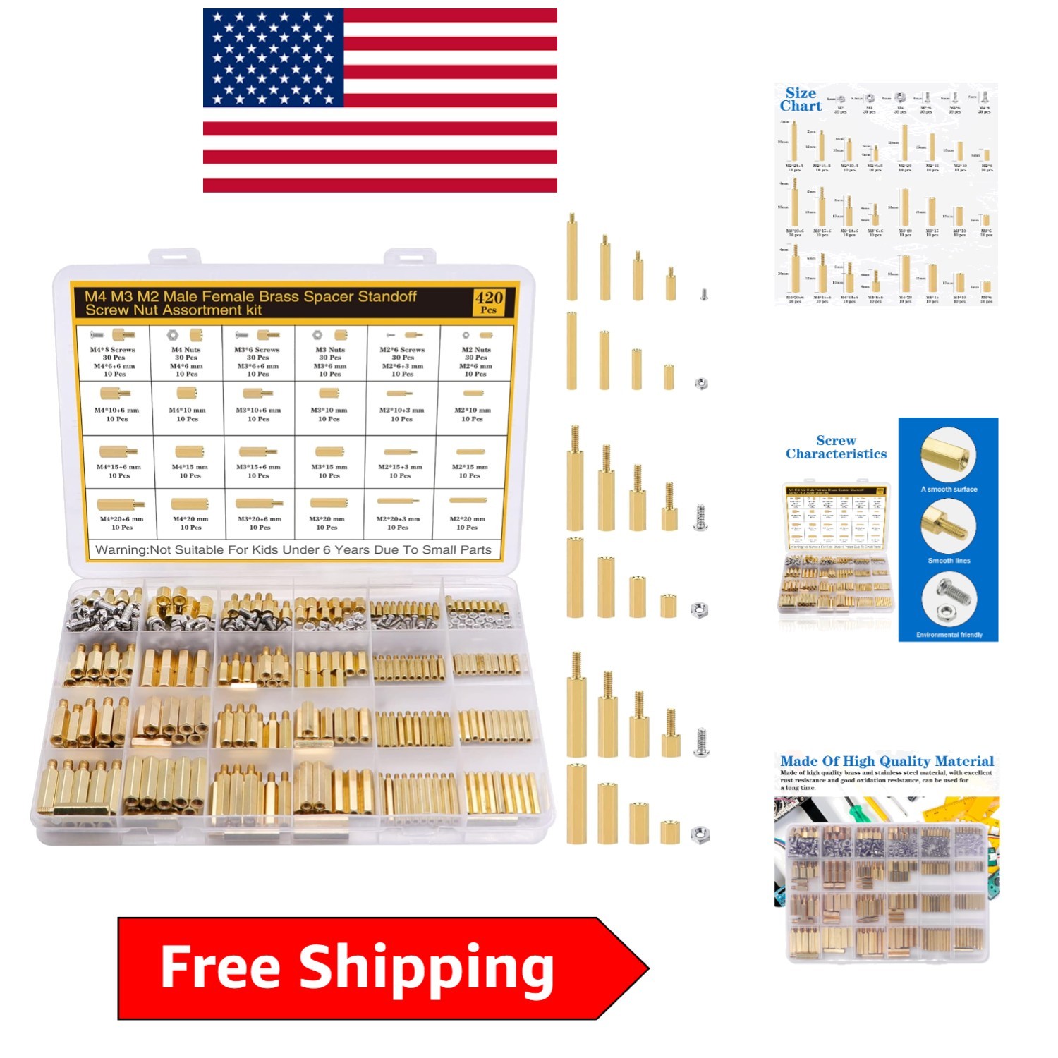 420-Piece Motherboard Standoffs & Screws Kit - M2/M3/M4, Brass & Stainless Steel