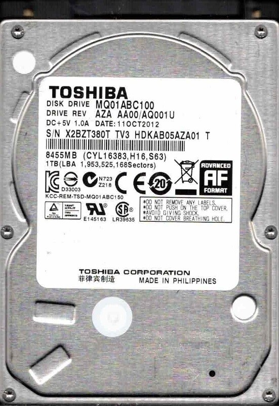 MQ01ABC100 AZA AA00/AQ001U HDKAB05AZA01 T Toshiba 1TB