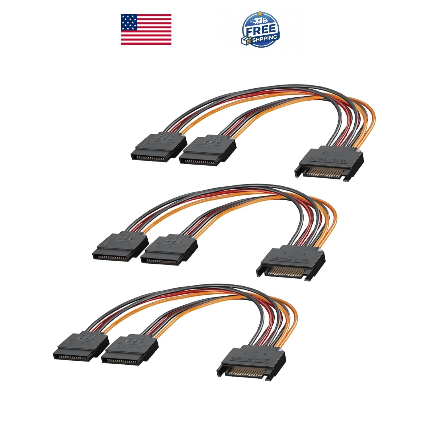 Mbiydeg 3-Pack 15 Pin SATA Power Splitter Cable, 8 Inch Sata Male to 8 inches