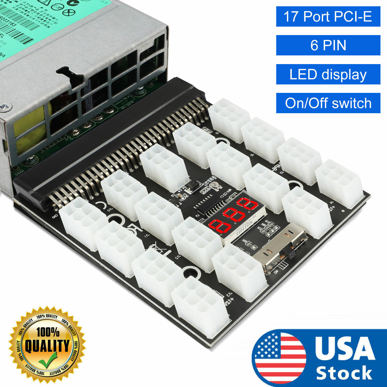 Breakout Board Server Power Supply Adapter 1200W PCI-E for HP GPU Mining 17x6Pin