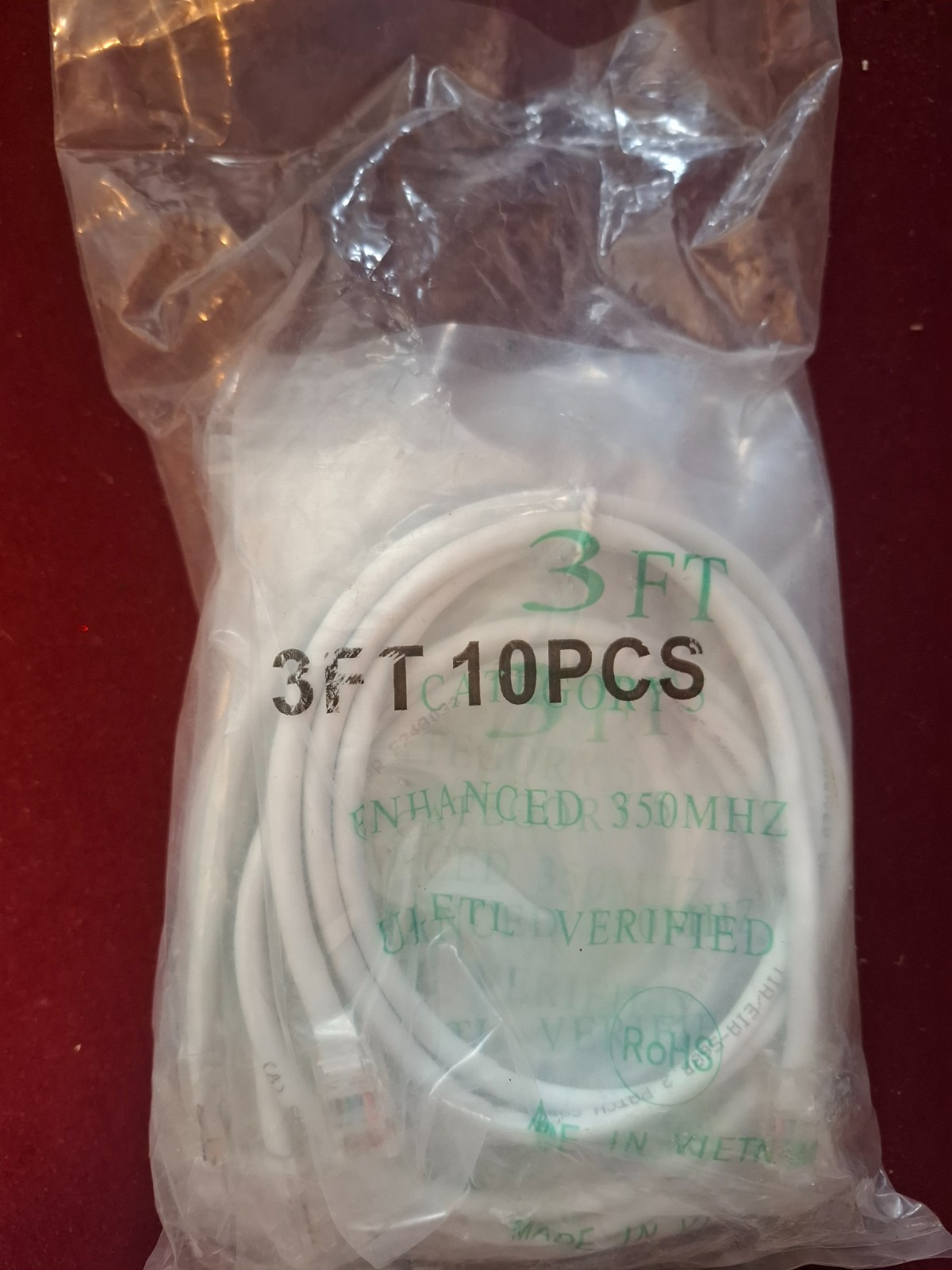 3ft white cat 5 enhanced 350mhz cable - 10 pack